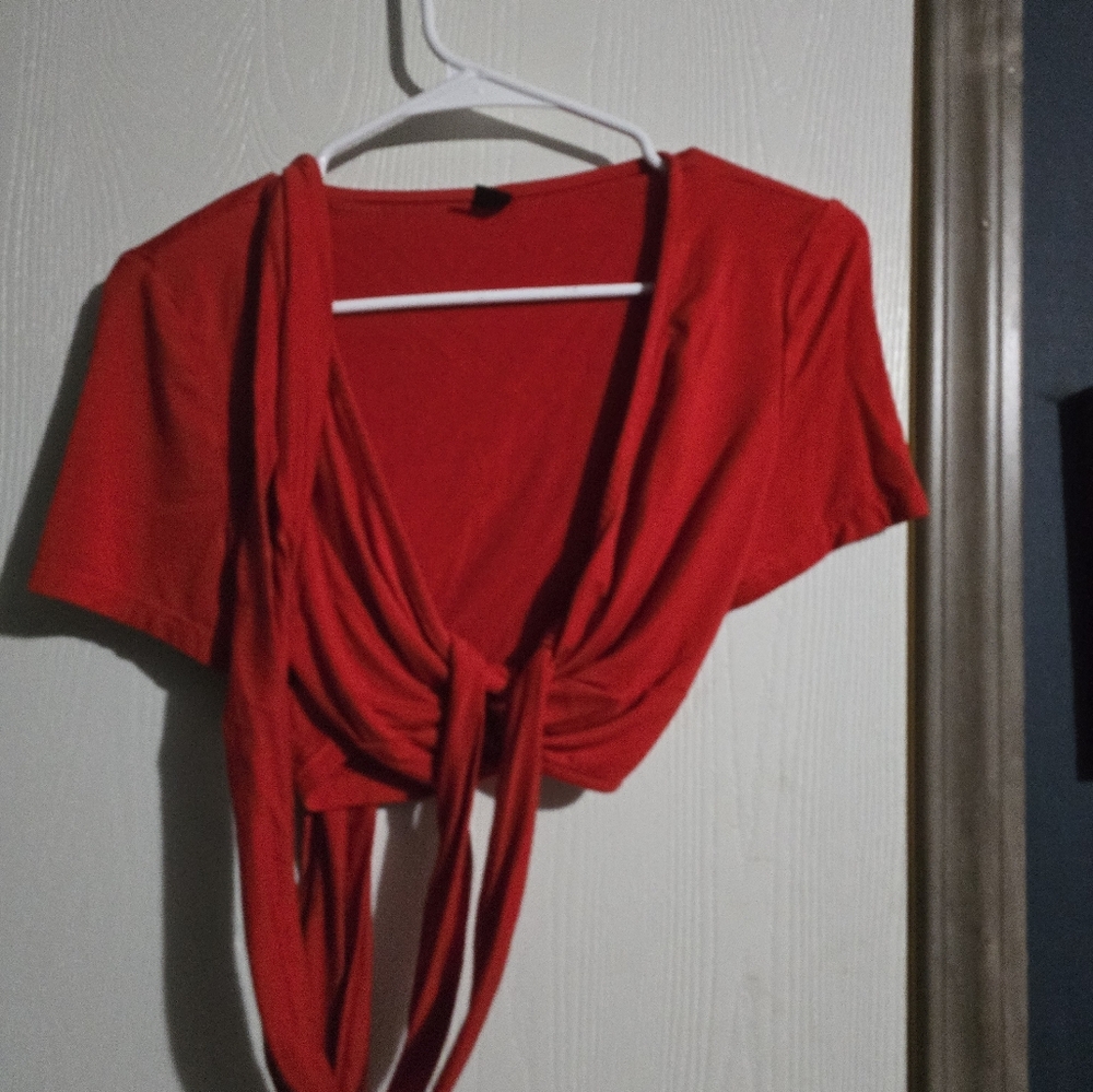 Red Tie-Front Women's Top